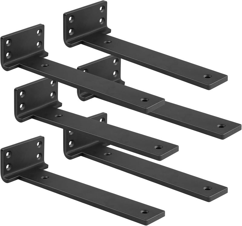 Aunulahca Floating Shelf Brackets 12 inch 6 Pack L Brackets for Shelves Black Metal Heavy Duty Shelf Bracket for DIY Decorative with Mounting Hardware - Image 1